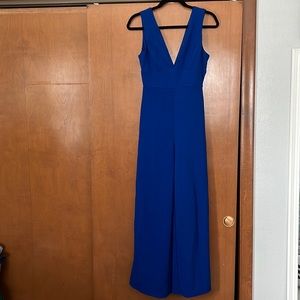 Electric Cobalt Blue Wide Leg Jumpsuit w/ Deep V Neck